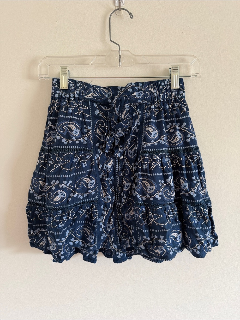 Francesca's Collections Navy Paisley Tiered Mini Skirt